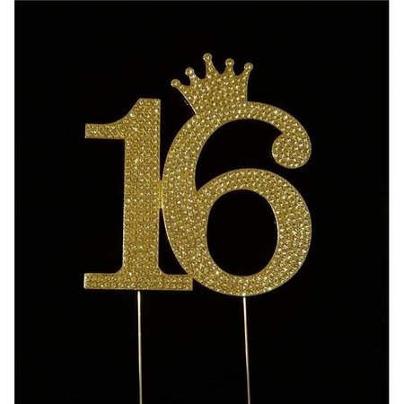 TIAN SWEET Tian Sweet 33015-16CWg 16th Tiara Crown Rhinestone Cake Topper - Gold 33015-16CWg